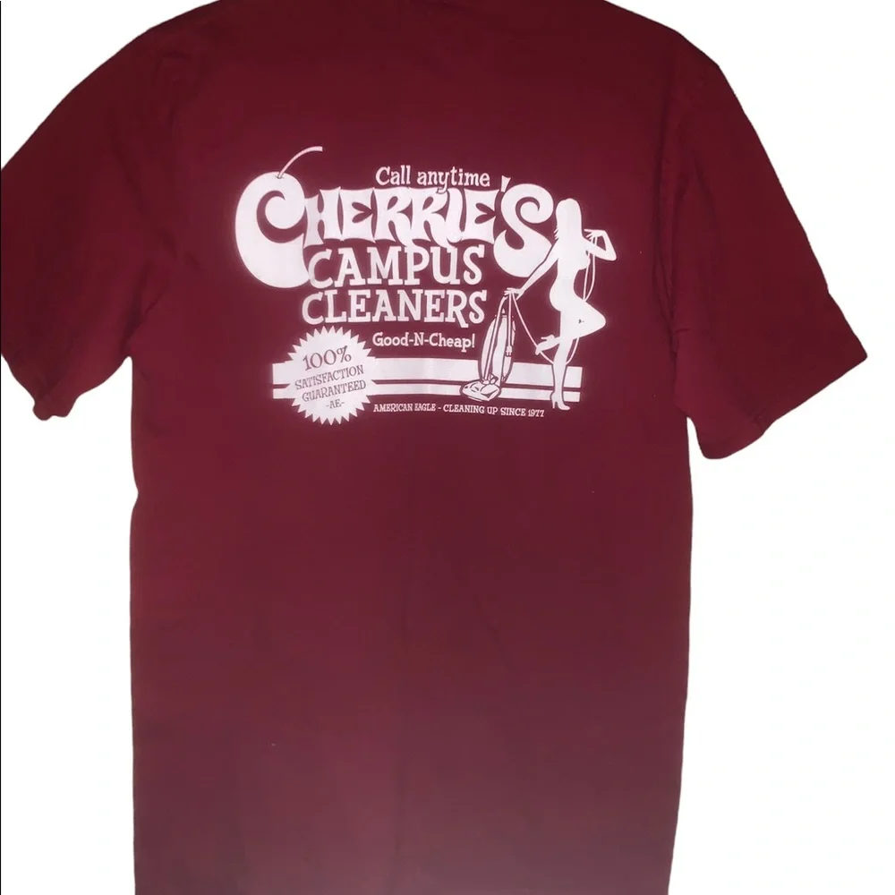 Cherries Campus Cleaners graphic T-shirt American Eagle Funny - Picture 2 of 4